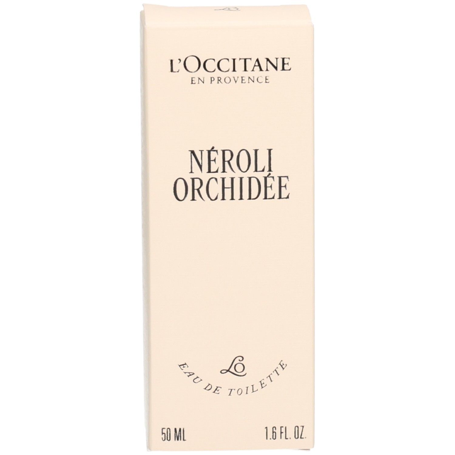 Face avant de la boîte d'emballage L'OCCITANE Eau de Toilette Néroli Orchidée, 50 ml.
