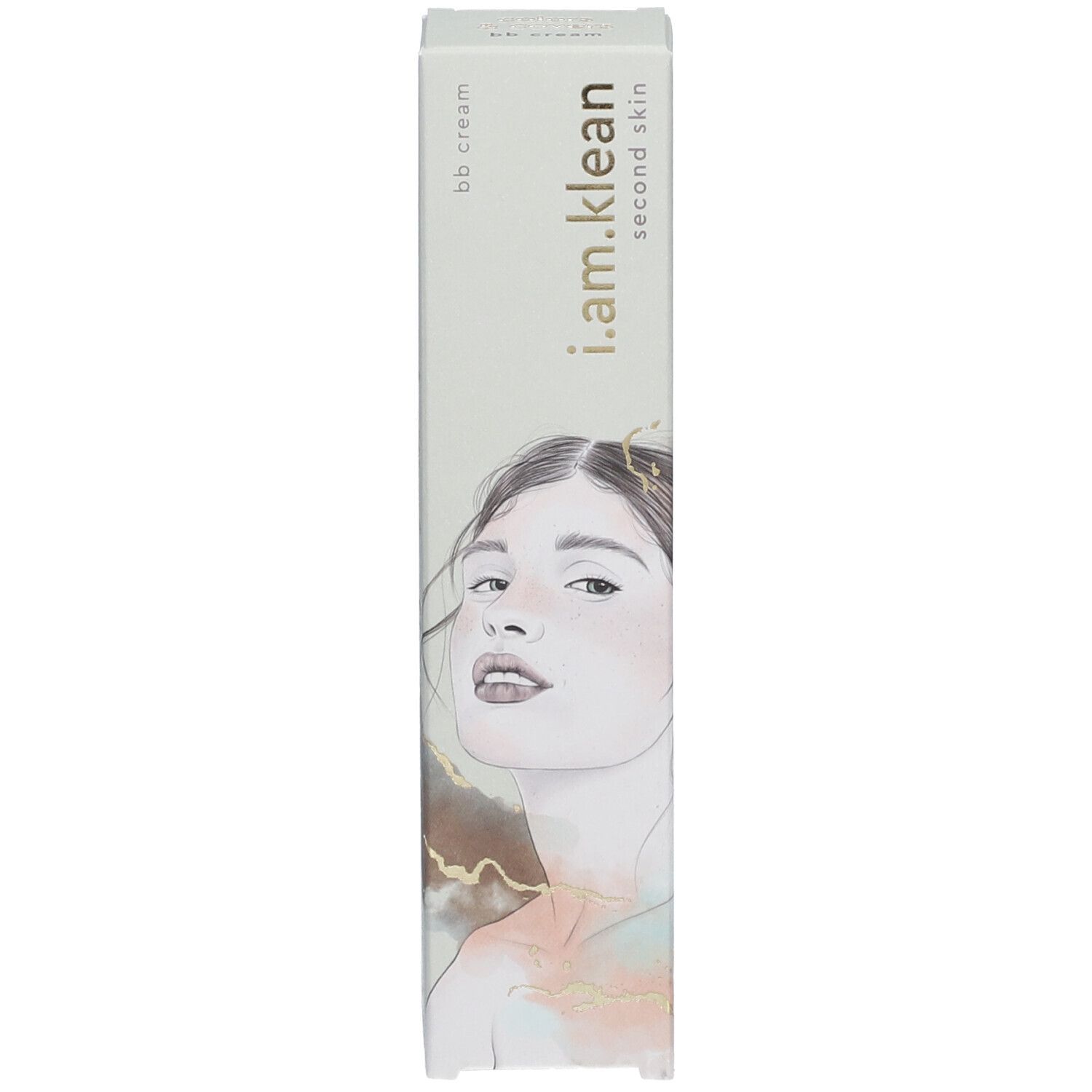 Boîte avec inscription : i.am.klean, second skin, bb cream. Image d'un visage.