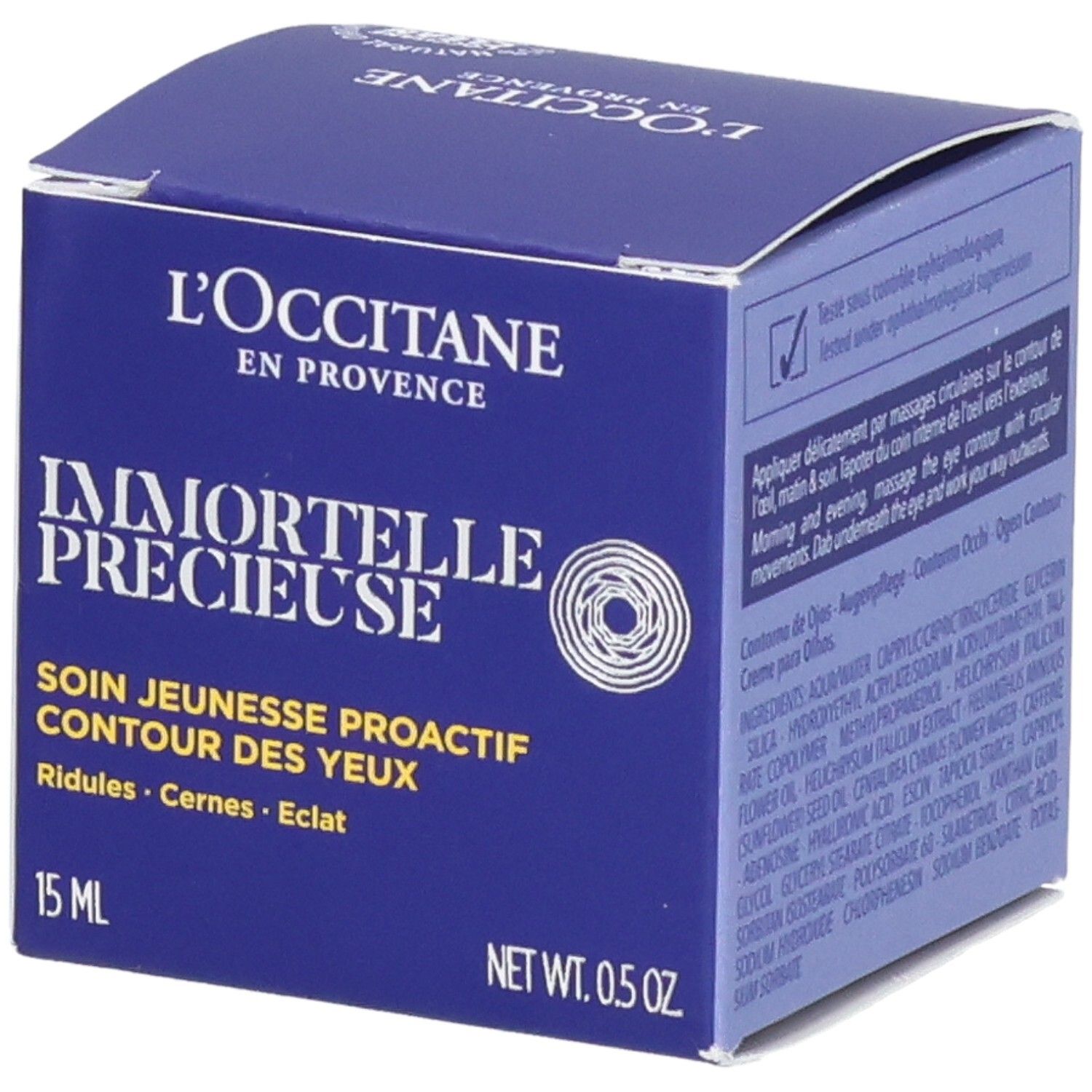 Boîte L'Occitane Immortelle Précieuse Soin Contour des Yeux, 15ml.