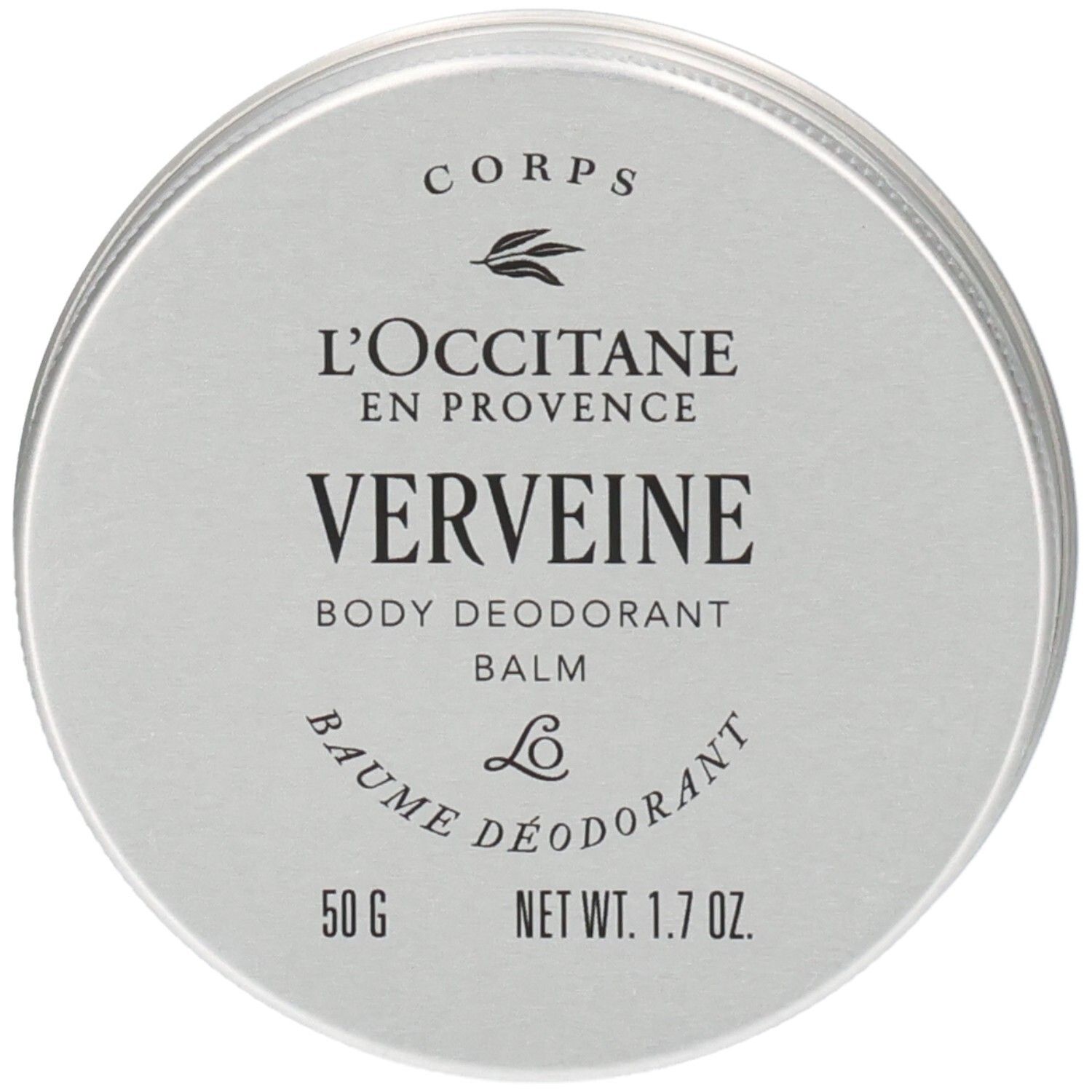 L'OCCITANE Baume Déodorant Verveine en boîte métal ronde, 50g.