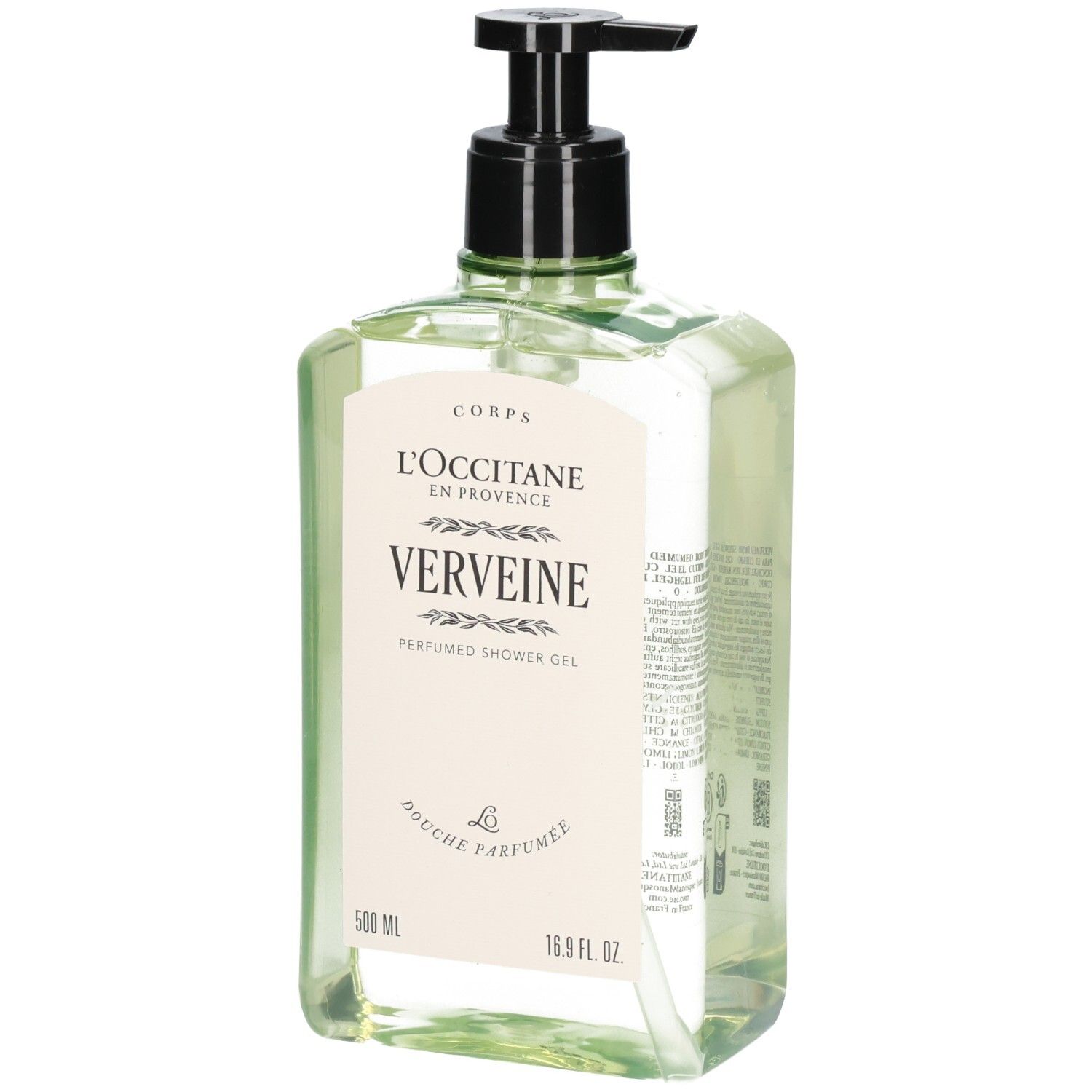 L'Occitane Verveine gel douche parfumé, flacon de 500 ml avec pompe.