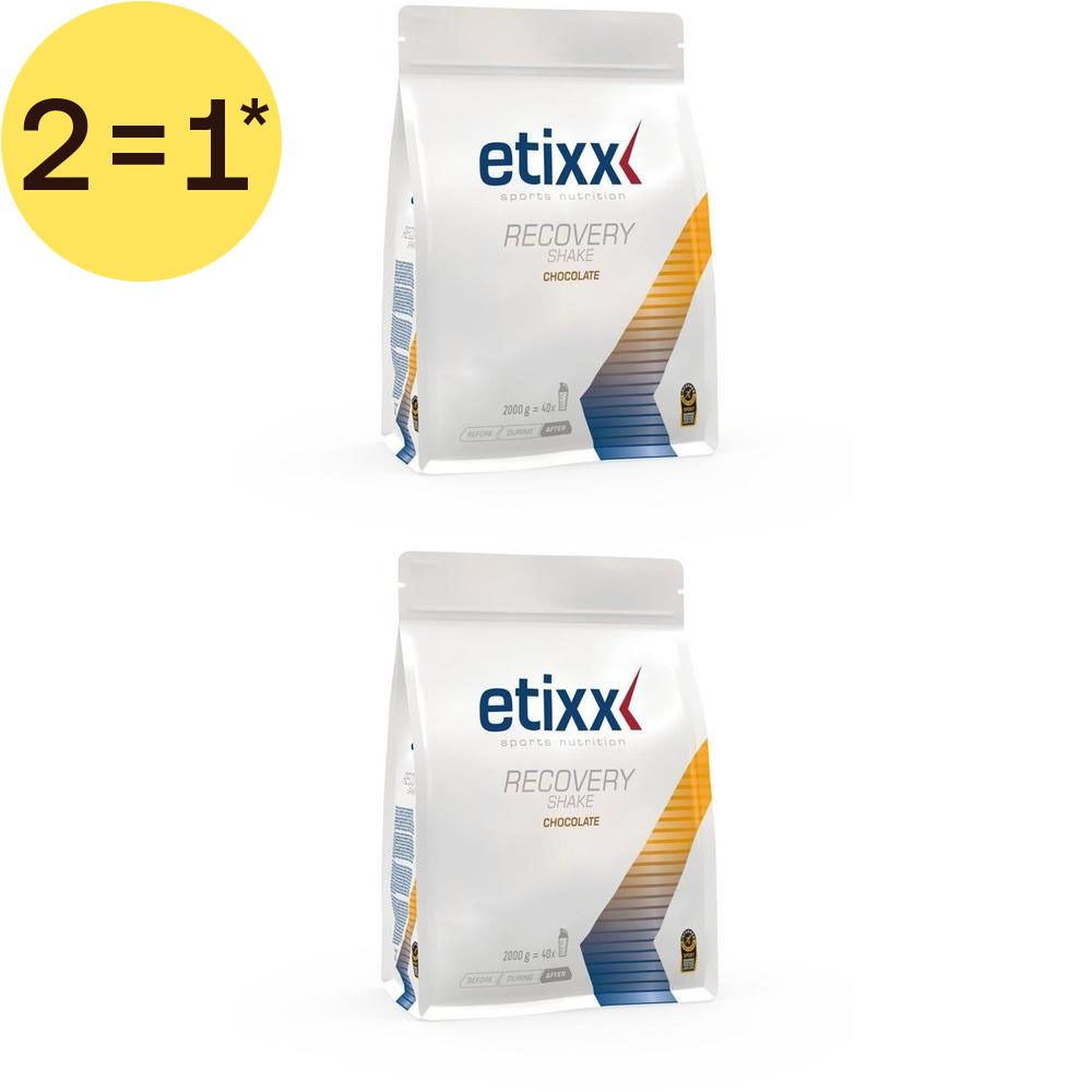 Deux sachets Etixx Recovery Shake Chocolat. Offre 2=1.