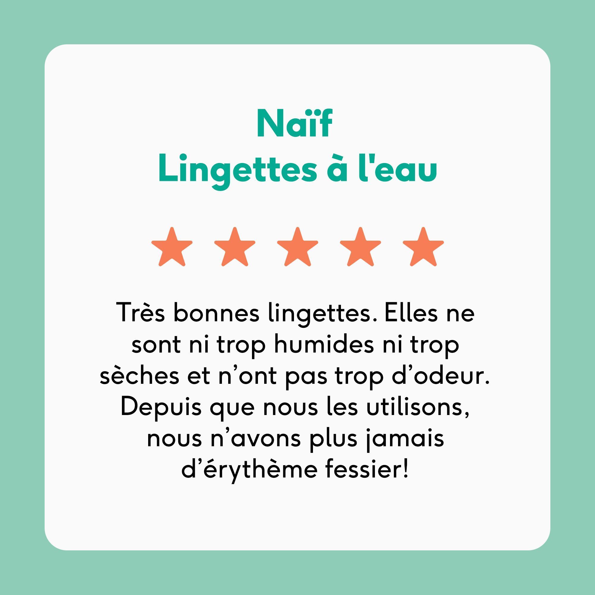Lingettes NAÏF, Baby Powder, 99% eau, 0% parfum, 0% alcool.