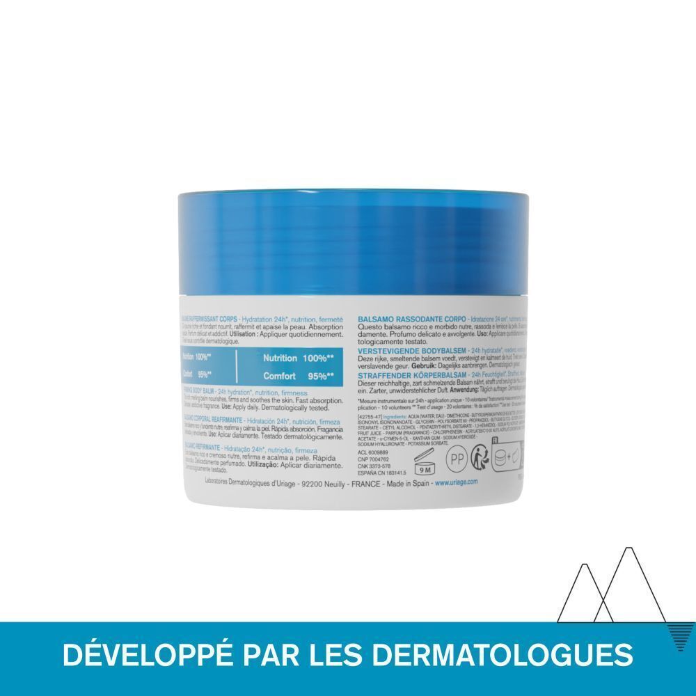 Arrière du baume corps raffermissant URIAGE Eau Thermale avec instructions.