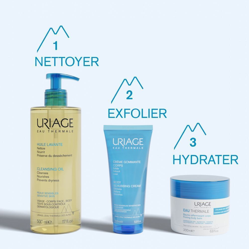 Nettoyer, exfolier, hydrater : Huile lavante, crème gommante, baume URIAGE.