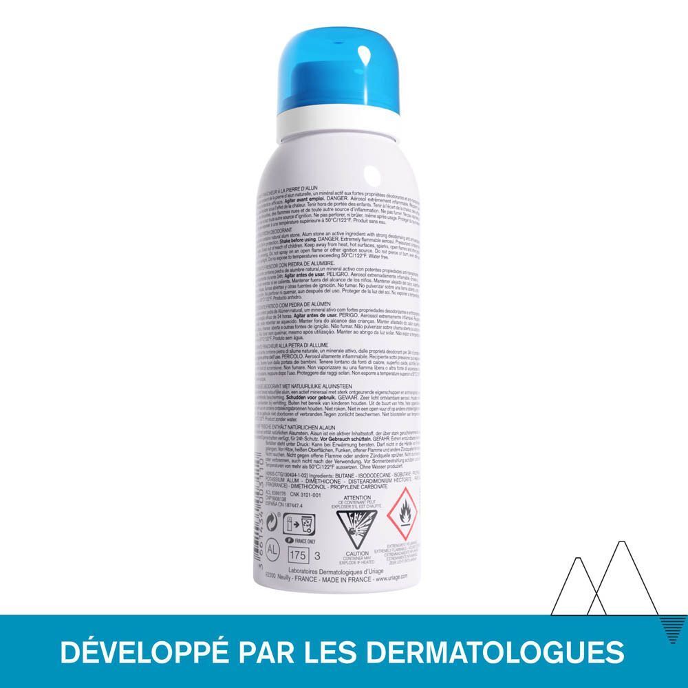Arrière d'une boîte de déodorant Uriage Frâicheur avec ingrédients et instructions.