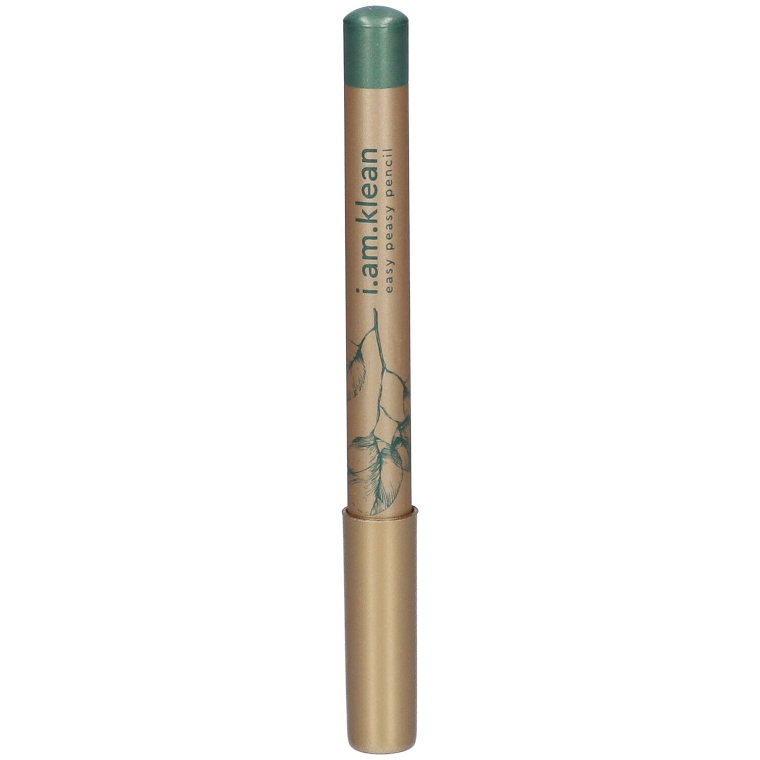 Crayon vert avec corps doré. Inscription : i.am.klean easy peasy pencil. Motif végétal.
