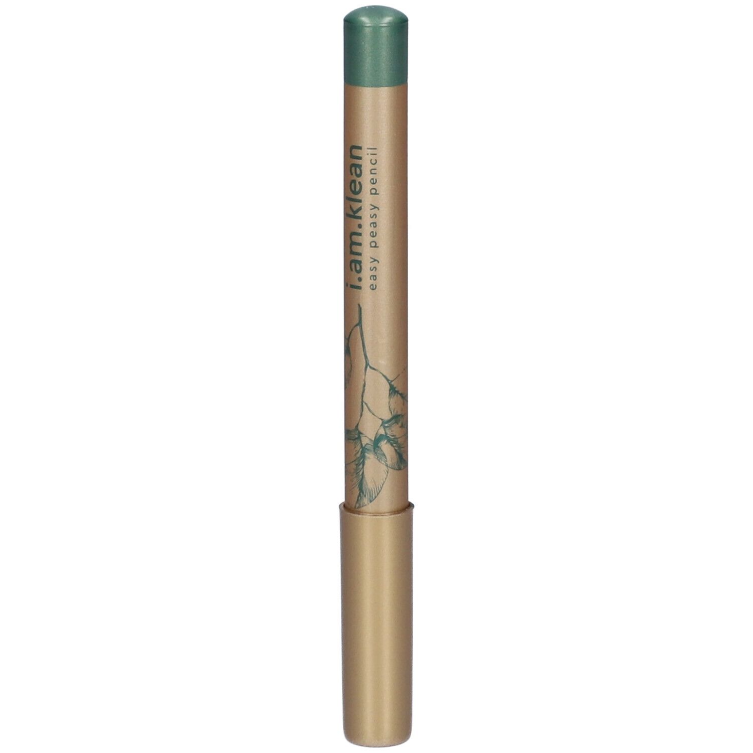 Crayon vert avec corps doré. Inscription : i.am.klean easy peasy pencil. Motif végétal.