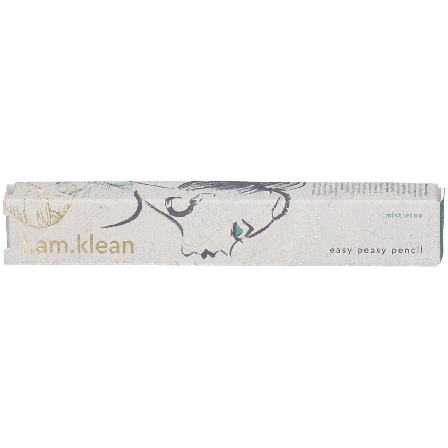 Emballage. Inscription : i.am.klean easy peasy pencil. Motif végétal.