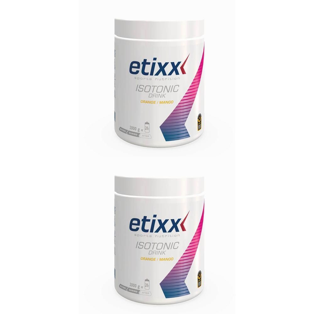 Deux pots de Etixx Isotonic Drink Orange/Mangue, 1000g.