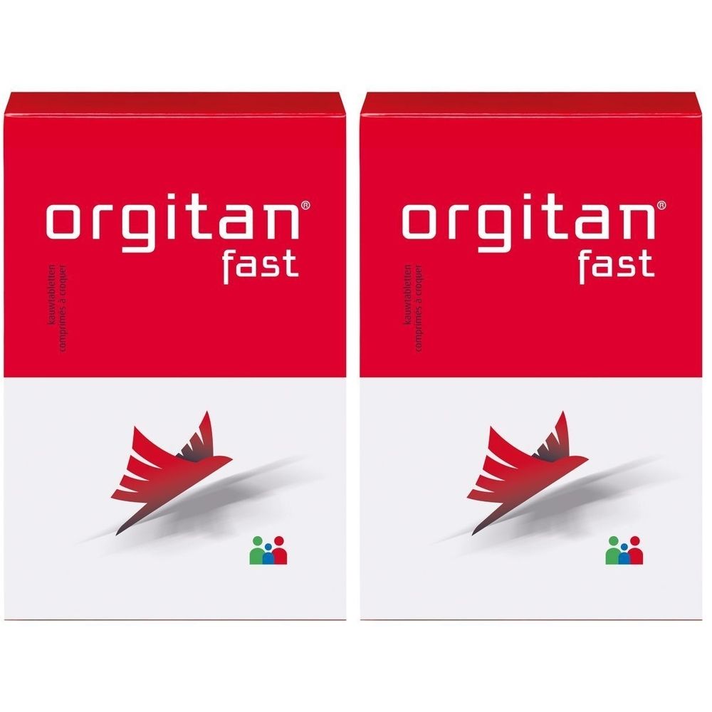 Deux boîtes rouges avec texte blanc: orgitan fast. En dessous, un oiseau rouge. Sur fond blanc.