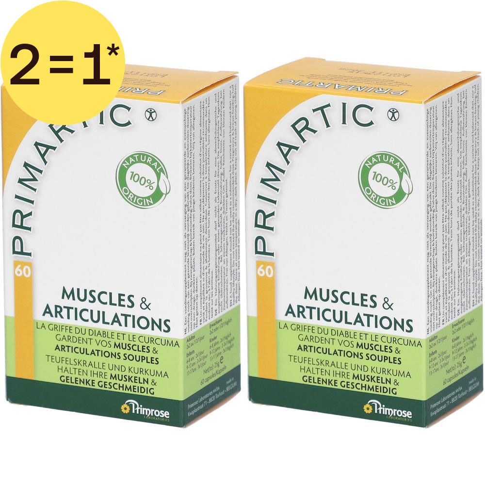 Deux boîtes Primartic pour muscles et articulations, 60 capsules. Offre 2=1.