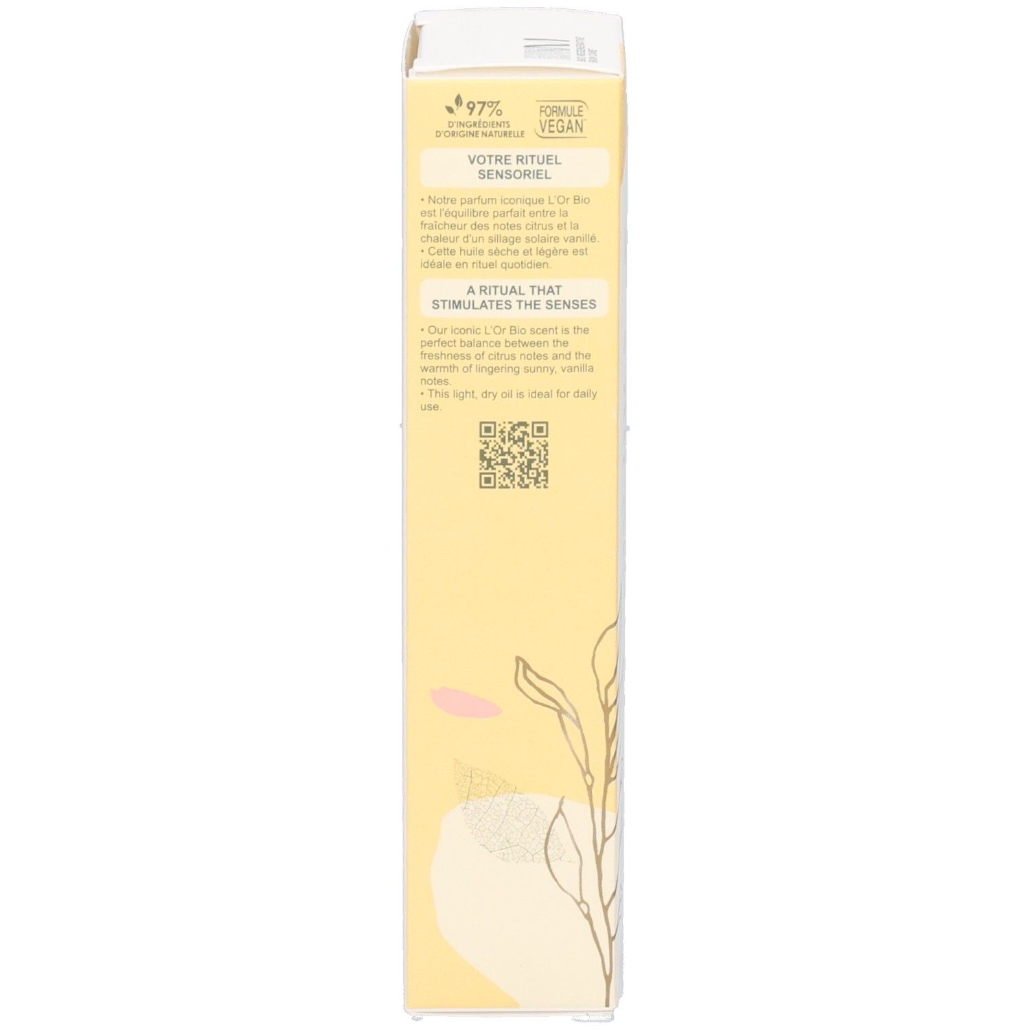 Boîte Melvita avec informations produit et un QR code.
