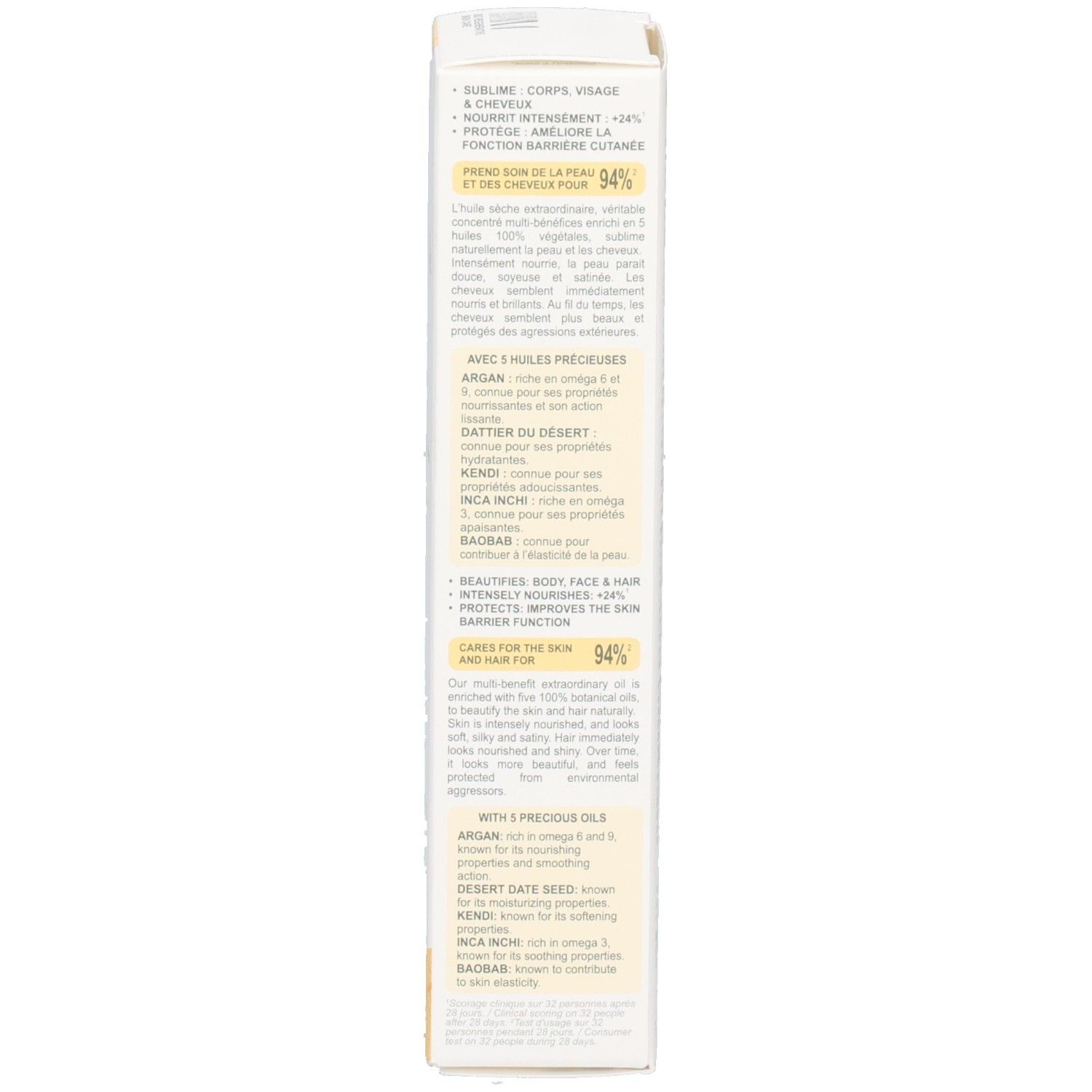 Boîte Melvita avec informations détaillées, sceaux et code-barres.