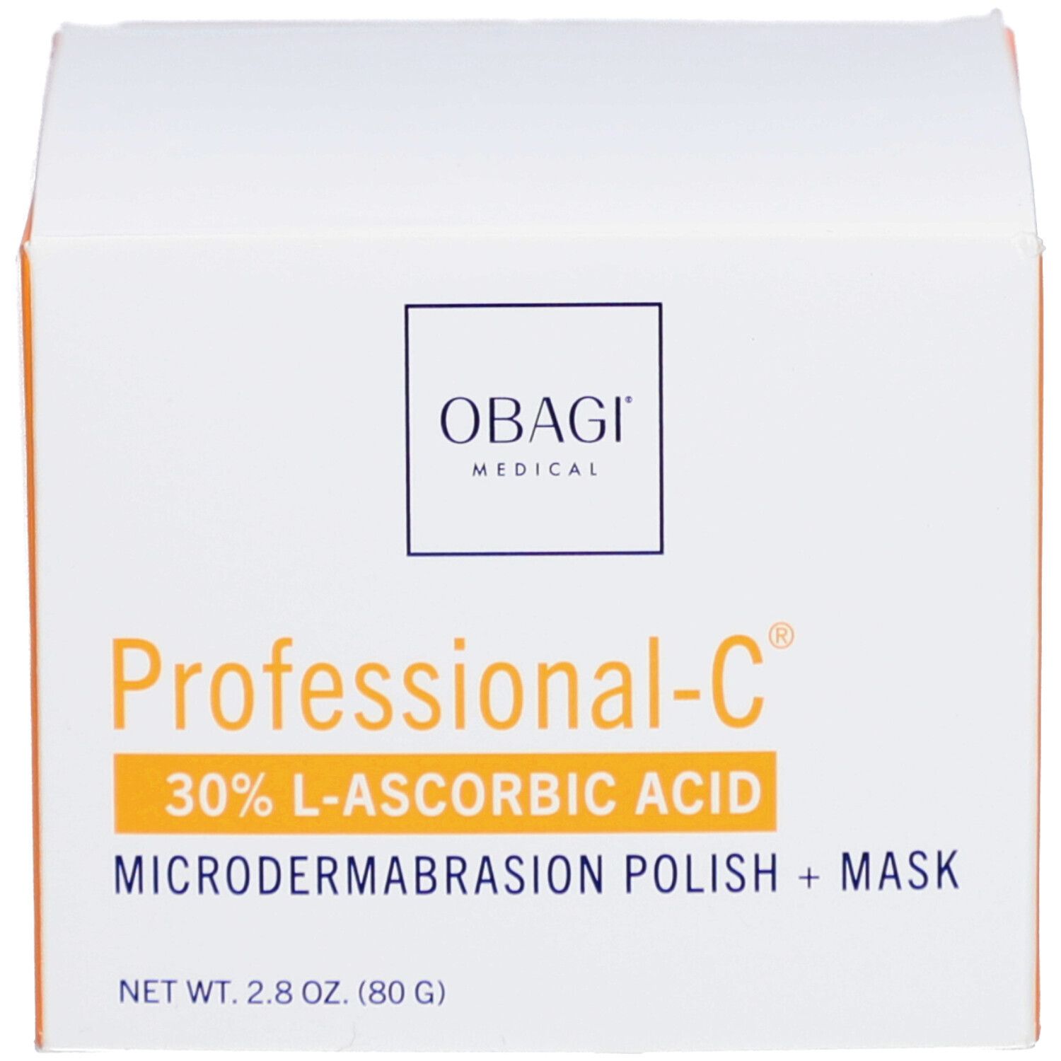 Emballage du produit. Inscription : Professional-C, 30% L-Ascorbic Acid, Microdermabrasion Polish + Mask. Obagi Medical.