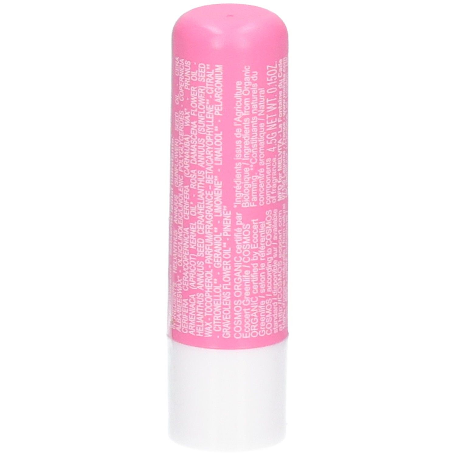Baume à lèvres hydratant Rose Pulp Melvita, rose. Liste ingrédients.