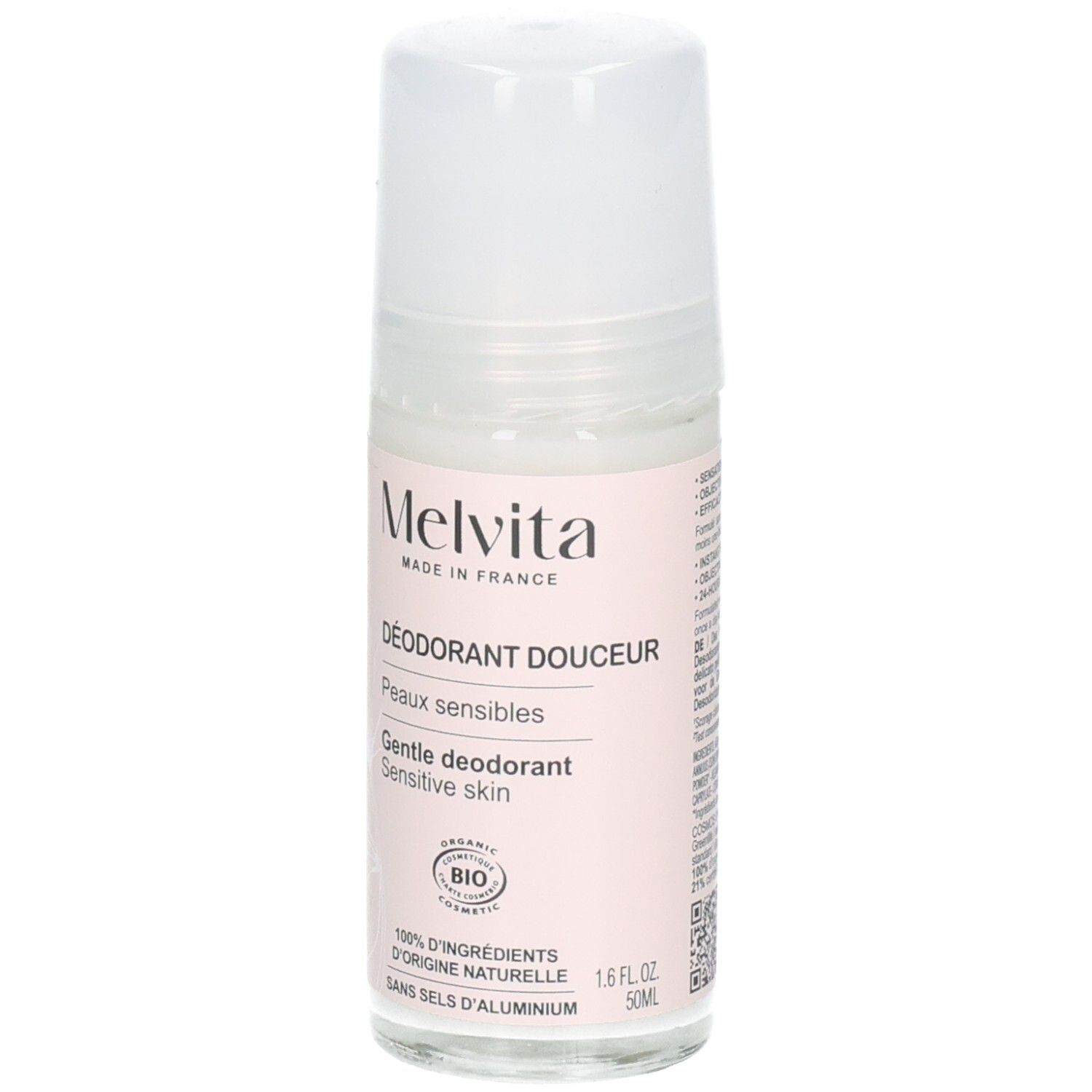 Déodorant Roll-on Melvita Peaux Sensibles 50 ml, BIO, 100% ingrédients naturels.