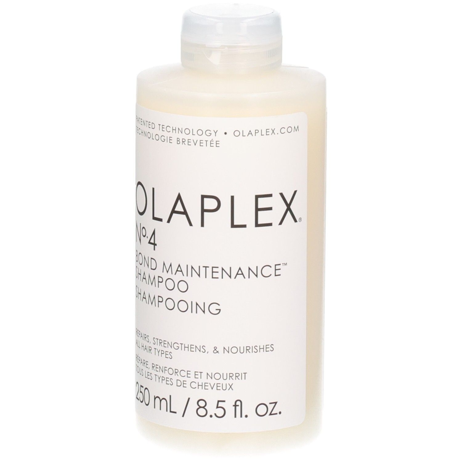 Shampoing OLAPLEX No. 4 Bond Maintenance, flacon de 250 ml, vue de face.