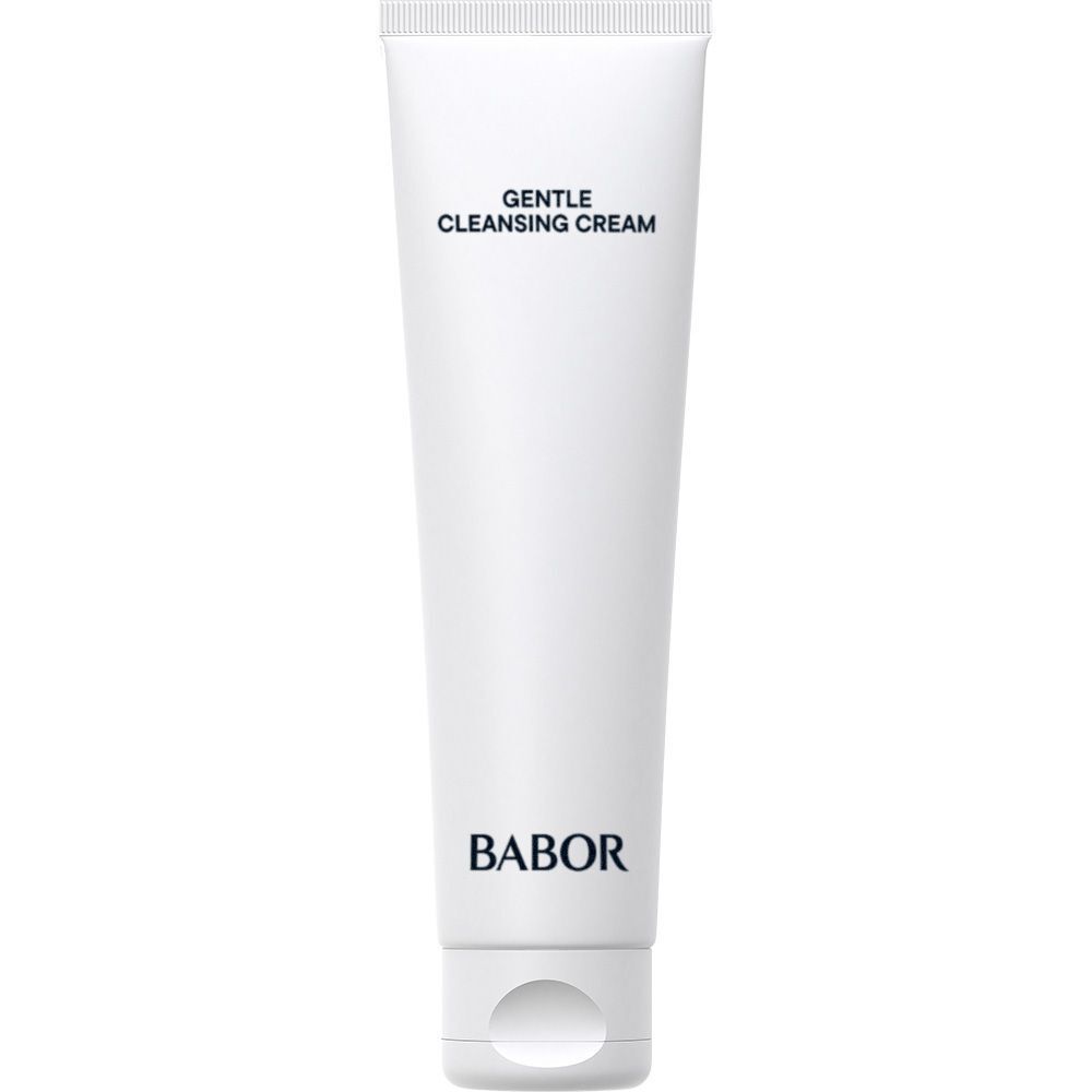 Tube blanche avec logo BABOR et Gentle Cleansing Cream. Reflet en dessous.