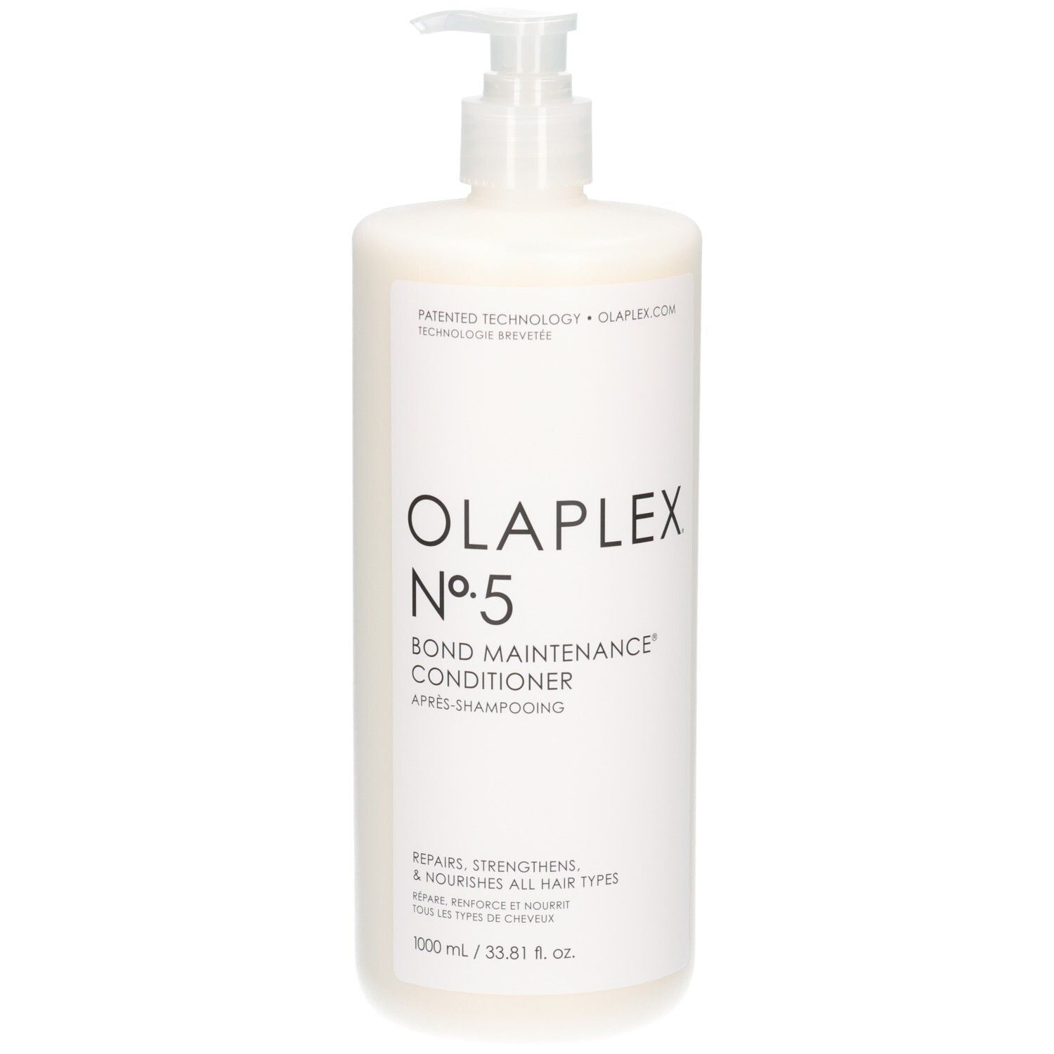 Olaplex N°5 Bond Maintenance Conditioner dans une bouteille blanche à pompe, 1000ml.