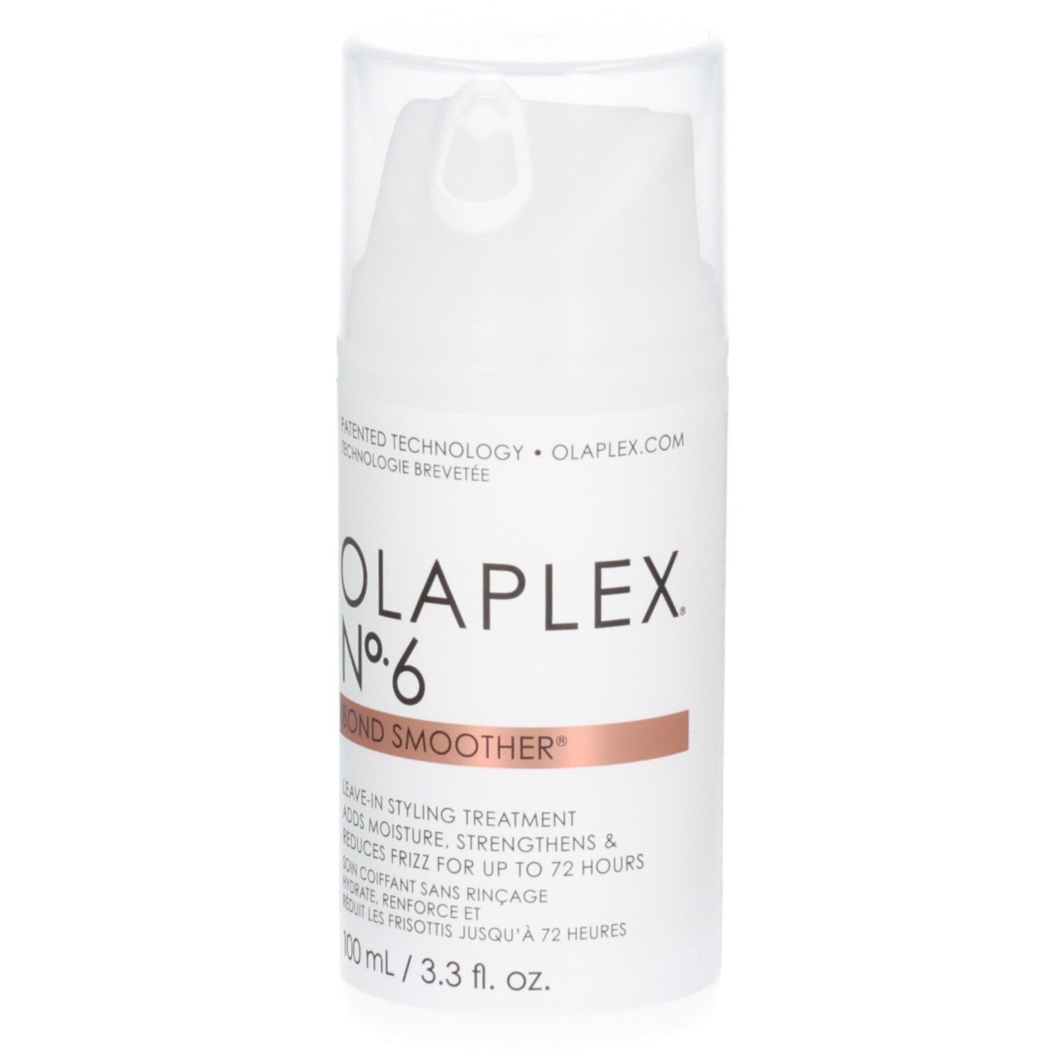 Flacon Olaplex N°6 Bond Smoother, soin coiffant sans rinçage, avec pompe.