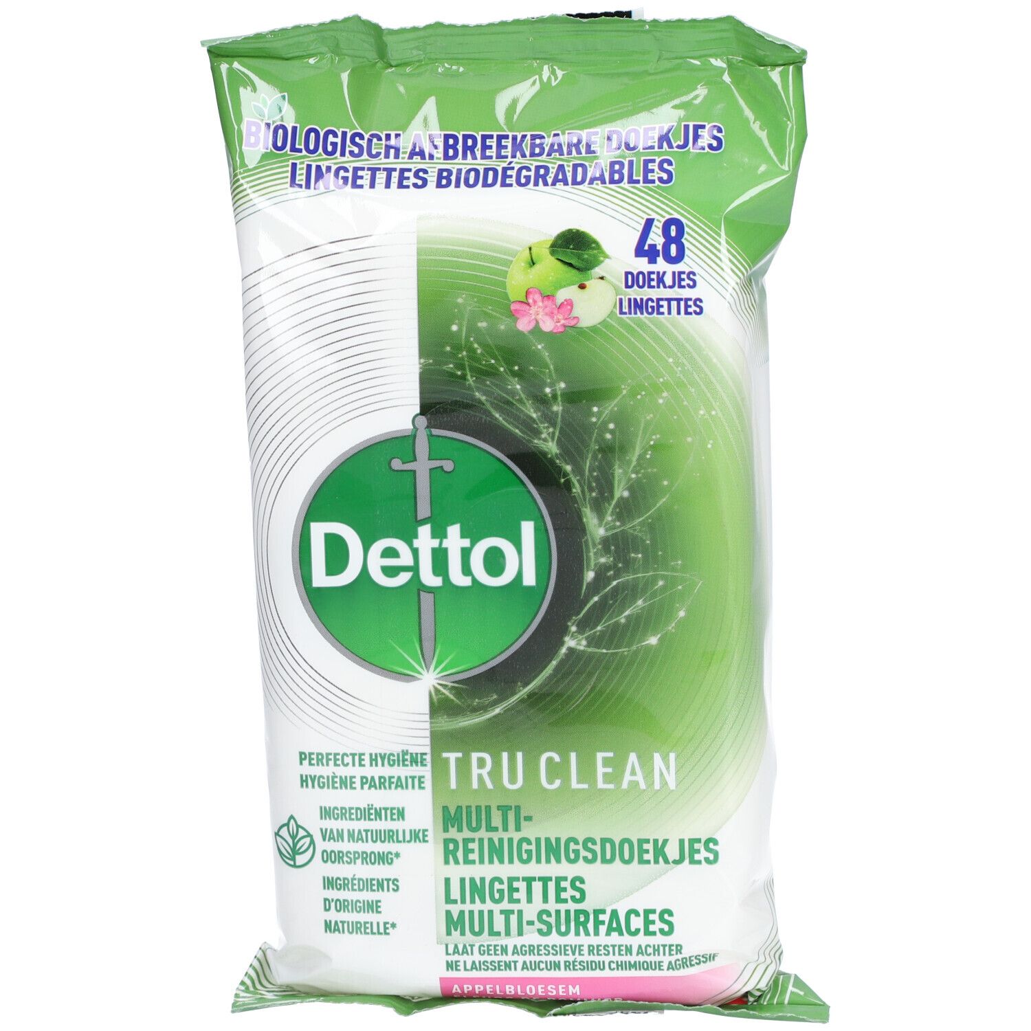 Dettol Tru Clean Lingettes Multi-Surfaces Fleurs de Pommier