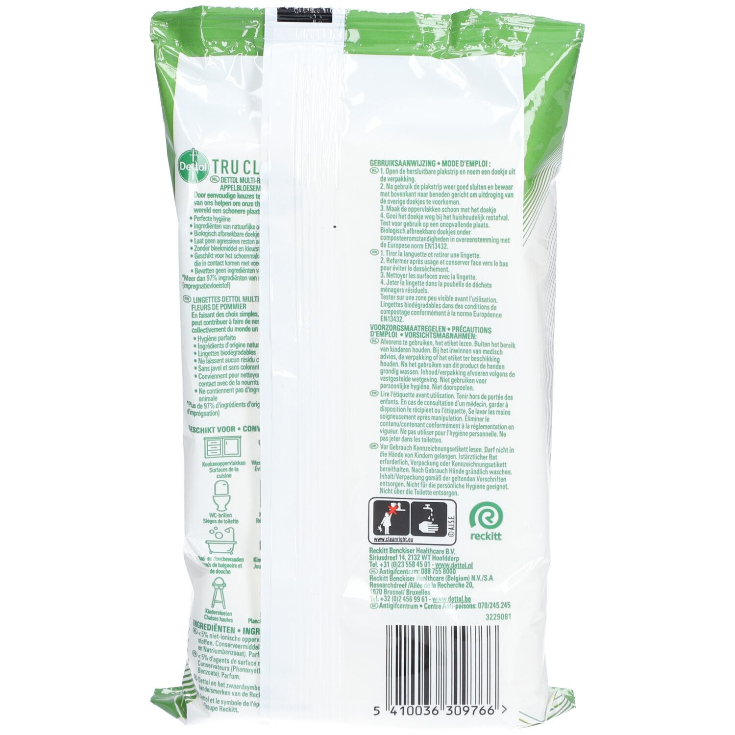 Dettol Tru Clean Lingettes Multi-Surfaces Fleurs de Pommier