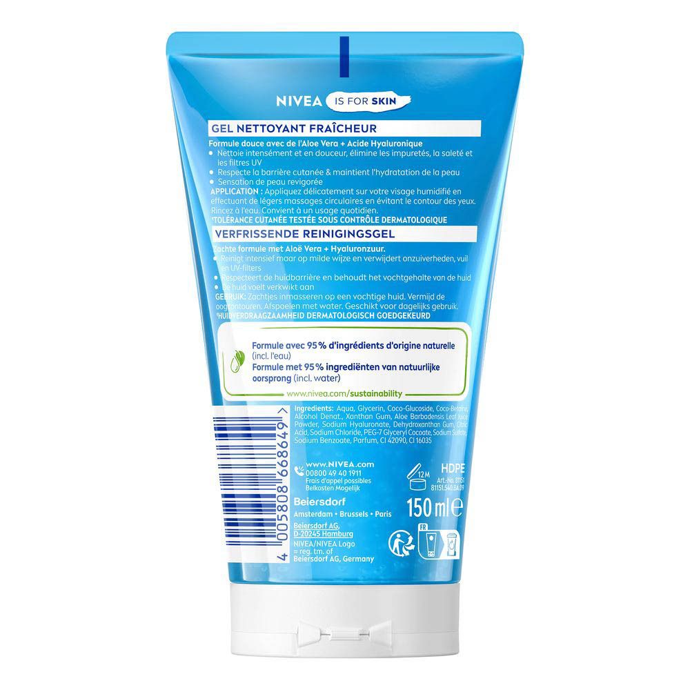Dos du gel nettoyant Nivea Fraîcheur : ingrédients, application et 150ml.