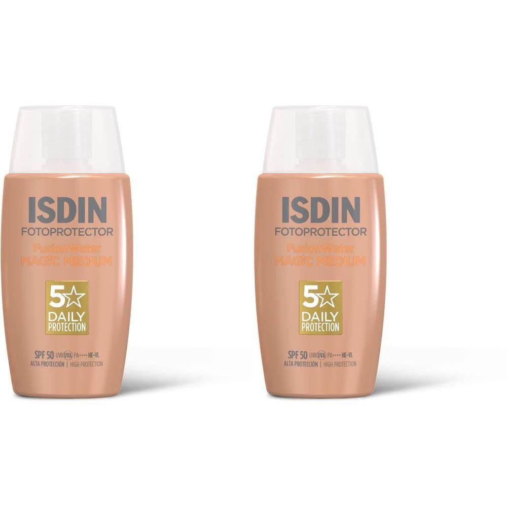 Deux flacons ISDIN Fotoprotector Fusion Water Magic Light SPF 50.