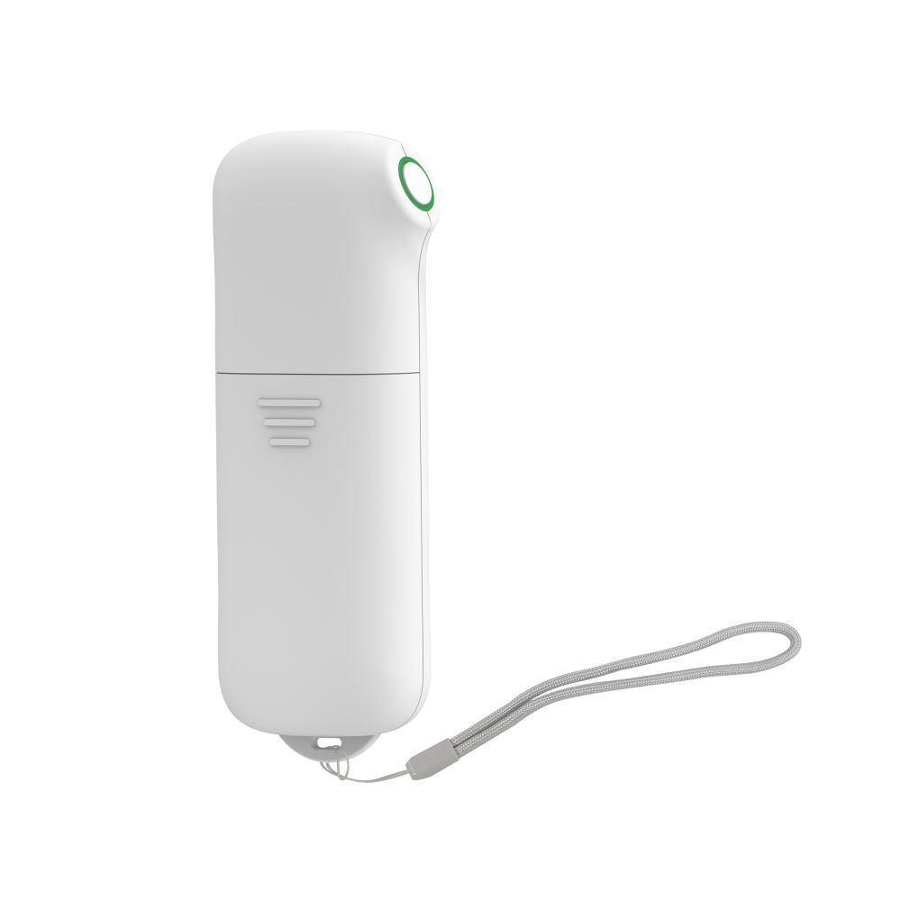 Appareil blanc pour piqûres d'insectes, bouton vert, lanière. Marque : medisana.