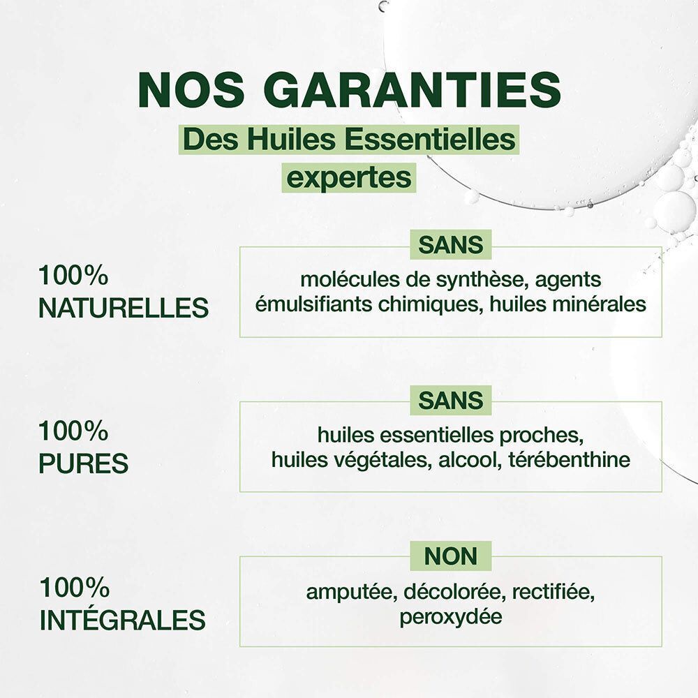 Flacon d'huile essentielle d'Eucalyptus radiata avec informations textuelles et feuilles.