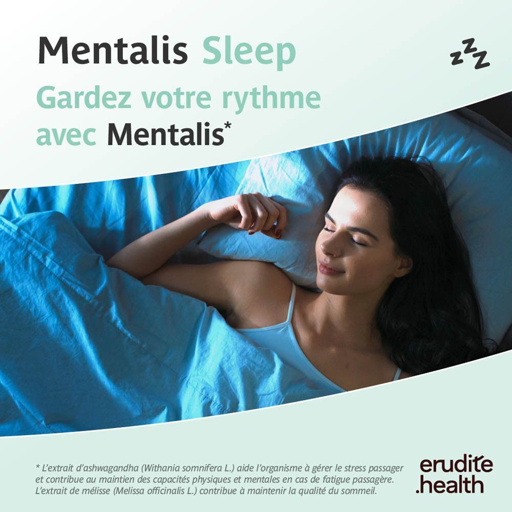 Femme dormant paisiblement sur un nuage, produit "Mentalis Sleep".