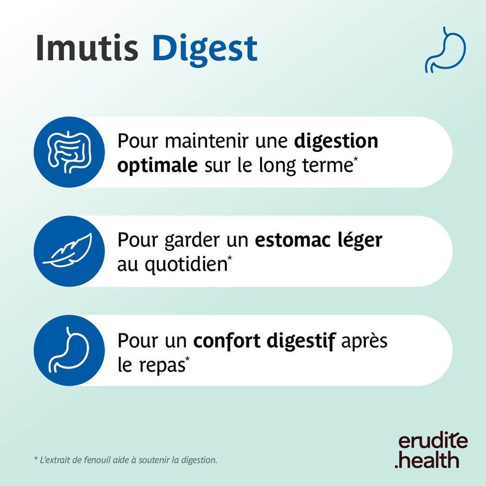 Imutis Digest : Pour une digestion optimale, un estomac léger et un confort digestif.