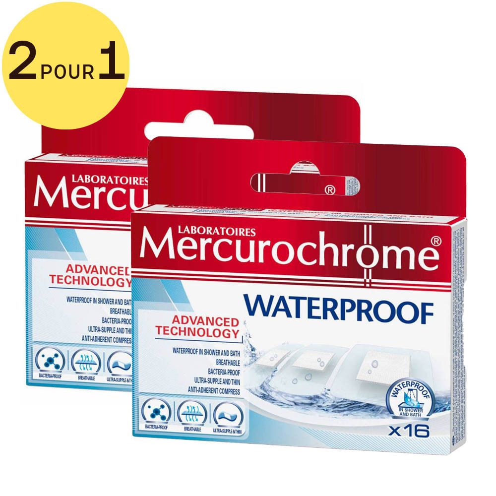 Deux boîtes de pansements Mercurochrome Waterproof. Autocollant 2 pour 1.