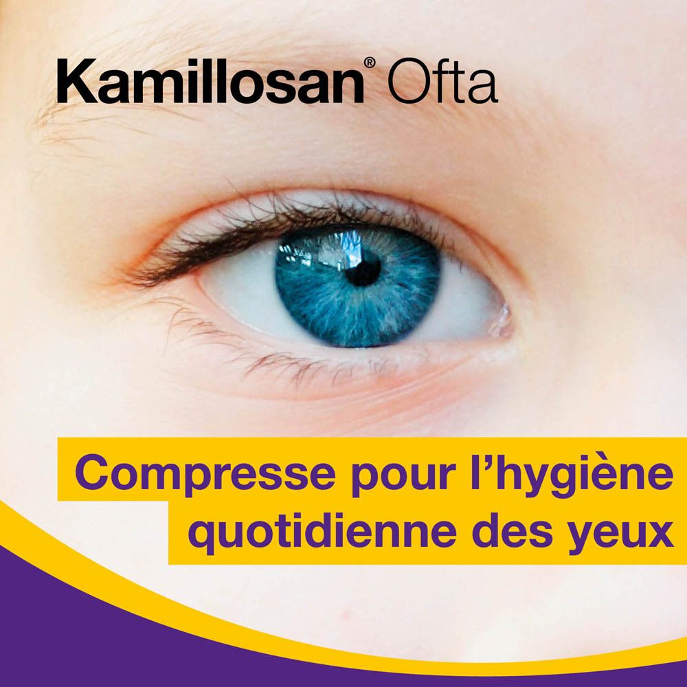 Deux boîtes Kamillosan® Oftal, 2x 28 lingettes stériles sans conservateur. Offre 2 pour 1.
