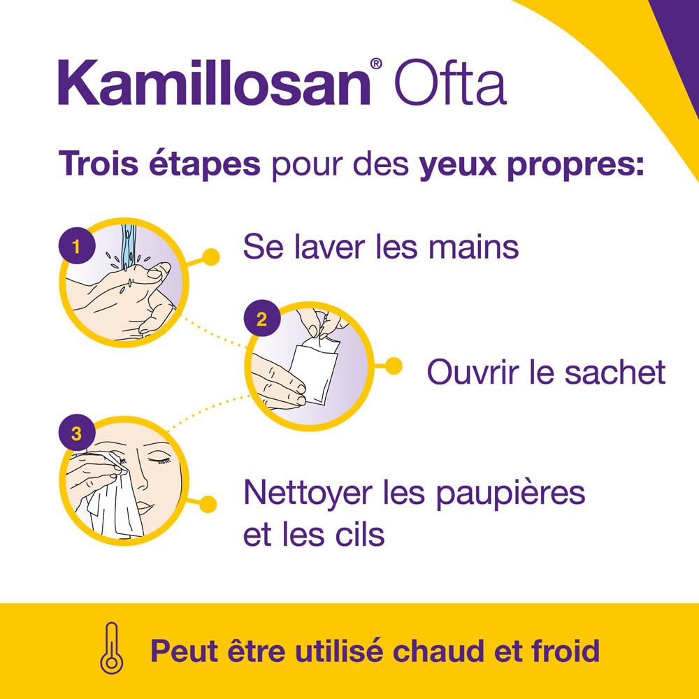 Kamillosan® Oftal : Compresse à base d'ingrédients naturels : Camomille, Euphrasie.