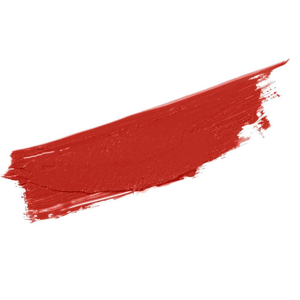Échantillon de rouge à lèvres rouge sur fond blanc. Texture visible.