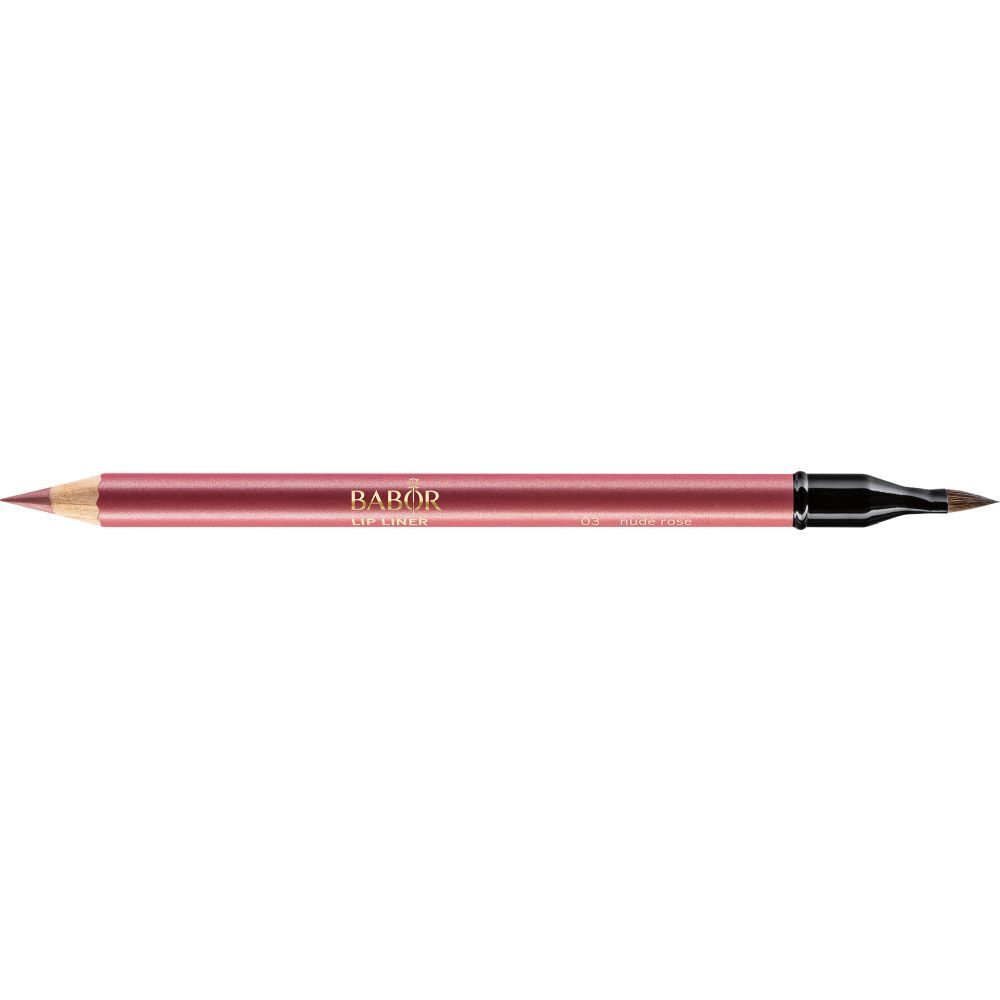 Crayon à lèvres double embout. Une extrémité pointue, l'autre avec un pinceau. Marque : Babor. Couleur : Nude Rose.