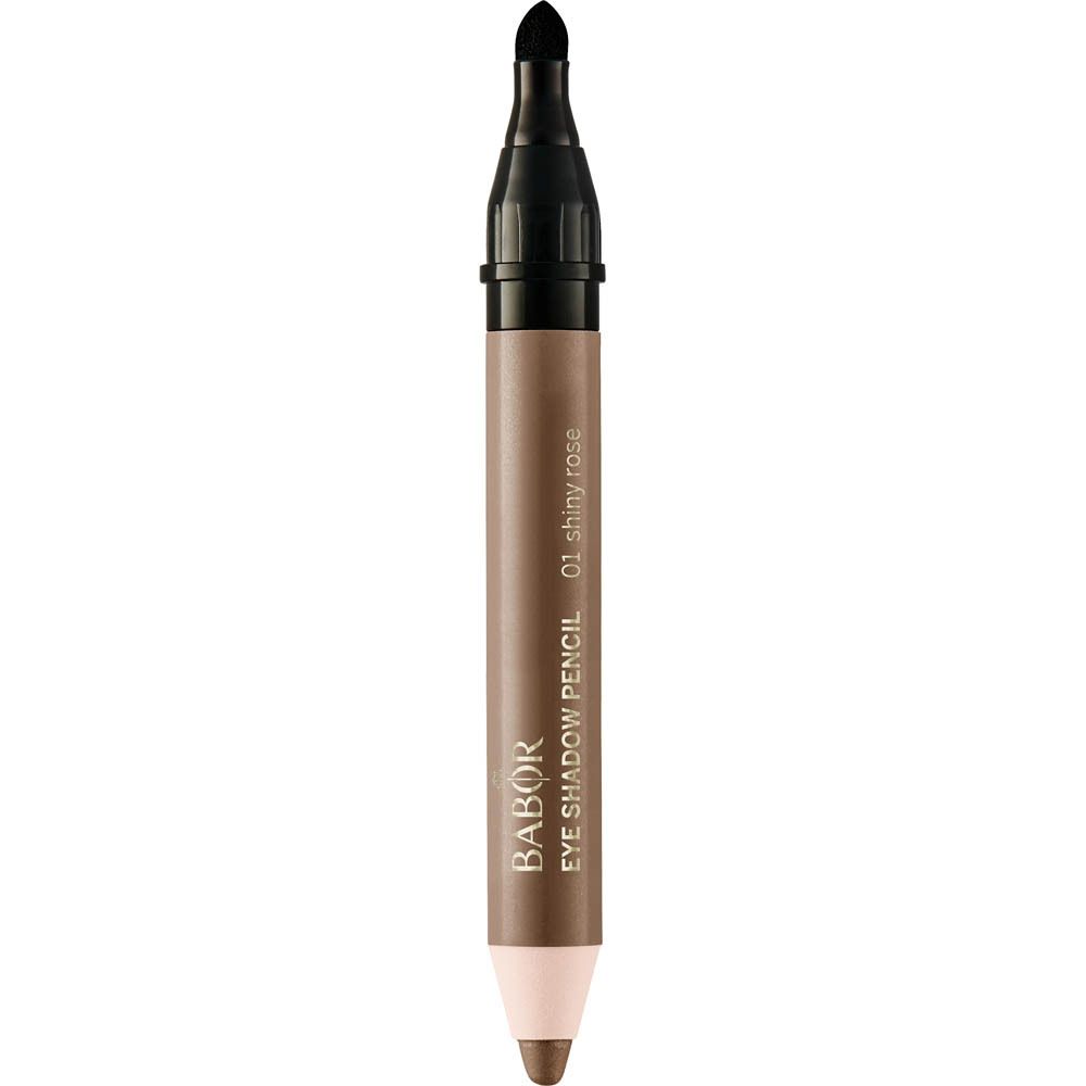 Crayon fard à paupières double. Crayon brun-beige avec capuchon noir. Inscription: Babor Eye Shadow Pencil 01 shiny rose.