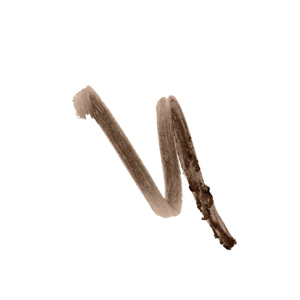 Tracé d'un crayon fard à paupières brun. Sur fond blanc.
