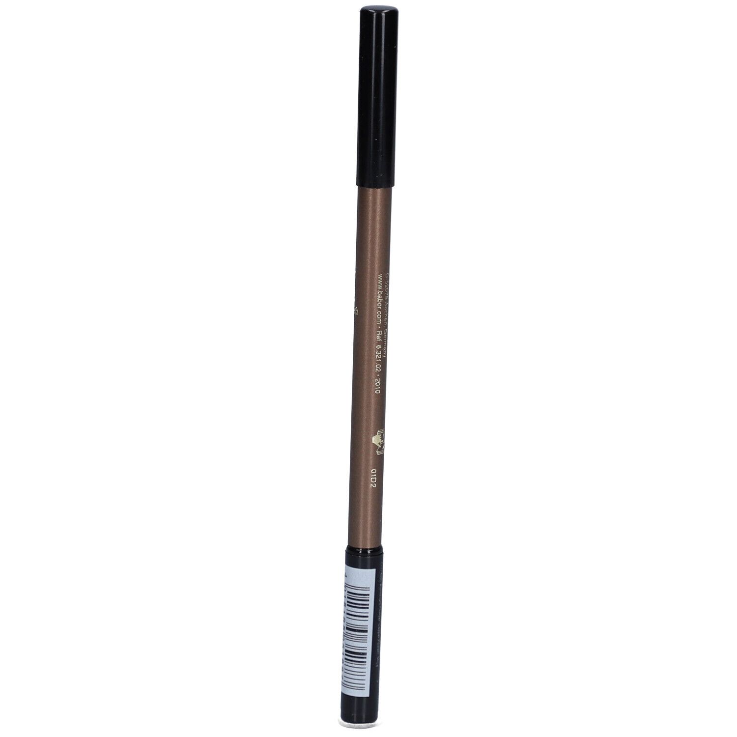 Crayon contour des yeux brun. Capuchon noir. Inscription: Babor, Eye Contour Pencil, 02 taupe. Code-barres.