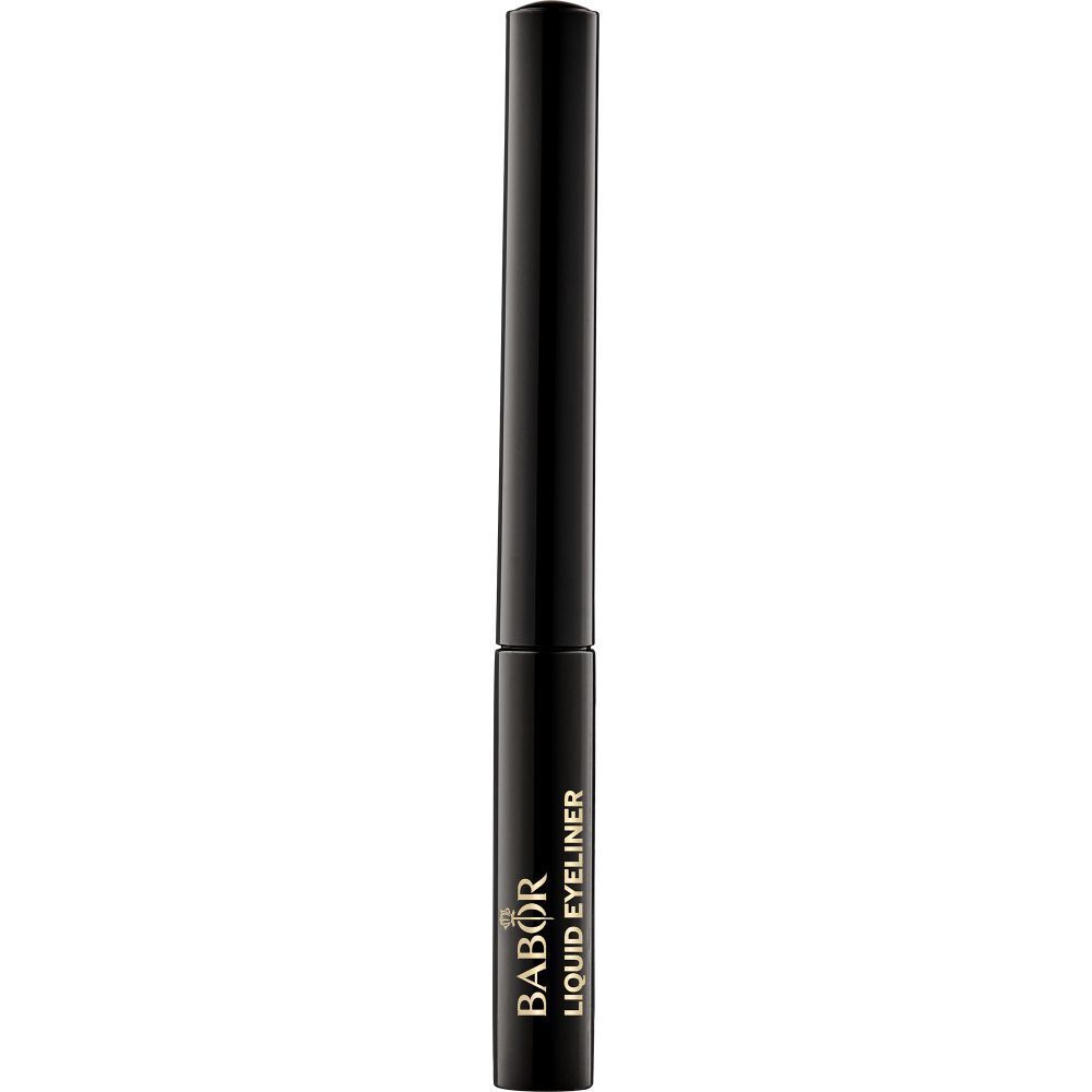 Eyeliner liquide noir Babor. Forme cylindrique fine. Bouchon noir. Nom du produit et marque visibles.