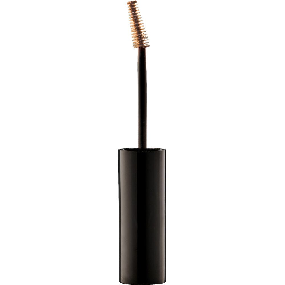 Brosse de mascara noire avec poils dorés. Récipient de mascara noir.