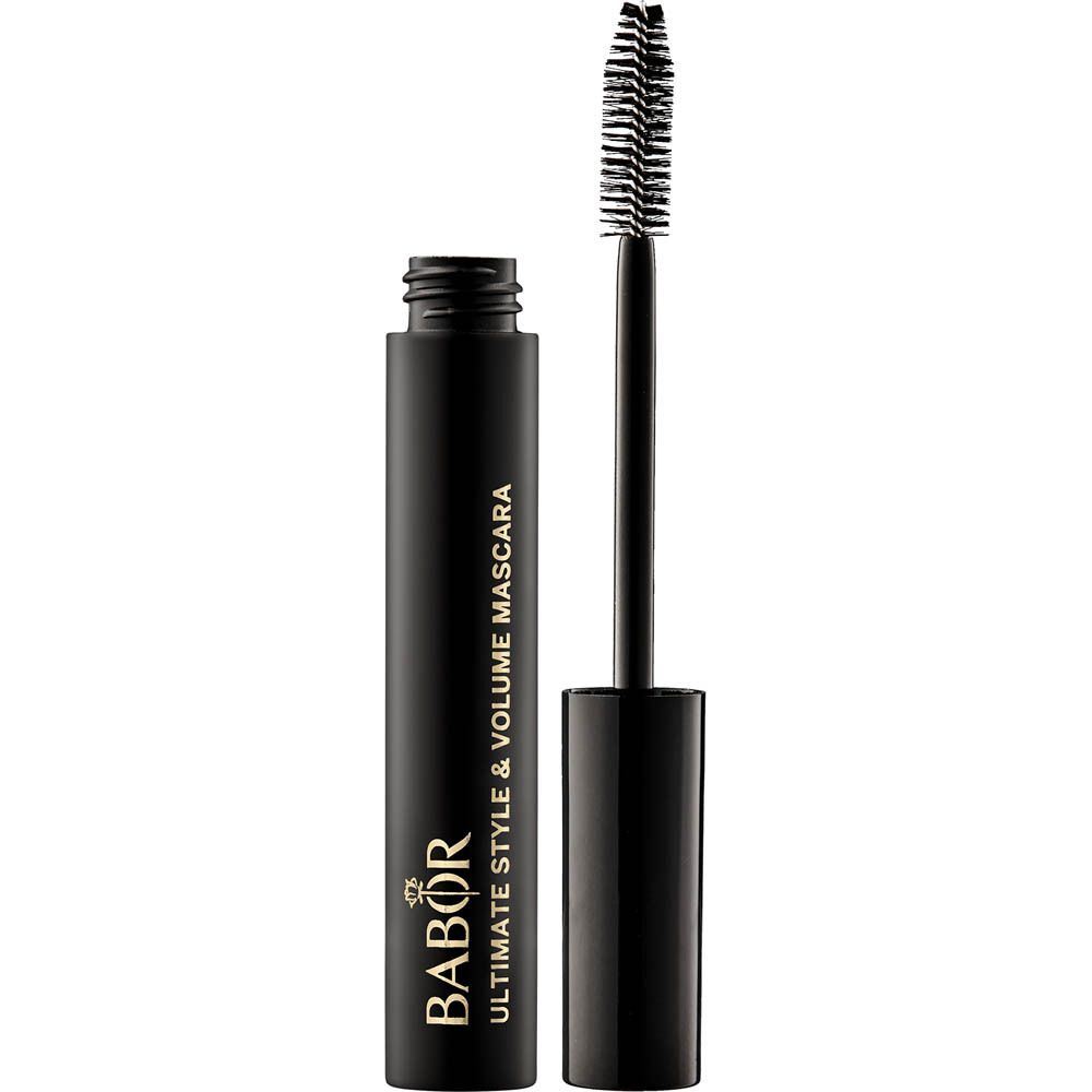 Tube et brosse de mascara noirs. Marque : Babor. Produit : Ultimate Style & Volume Mascara.