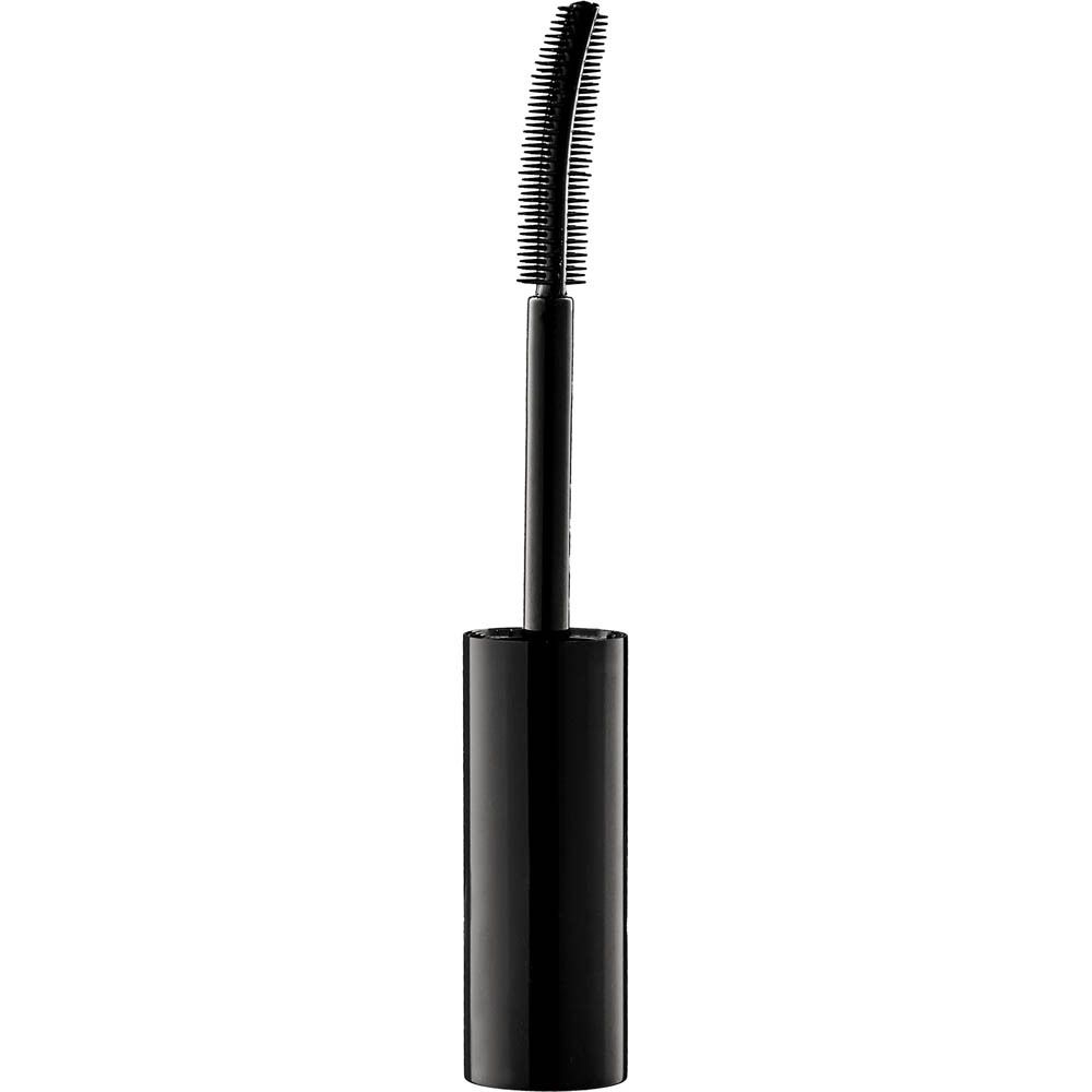 Brosse de mascara noire avec des poils. Le manche est noir et brillant.