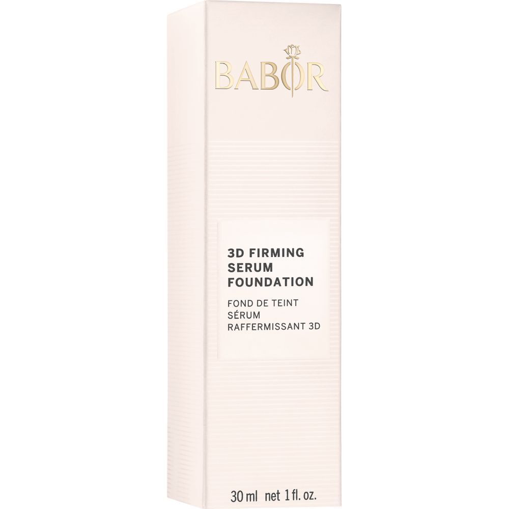 Emballage blanc avec nom du produit et logo. Inscription : 3D Firming Serum Foundation.