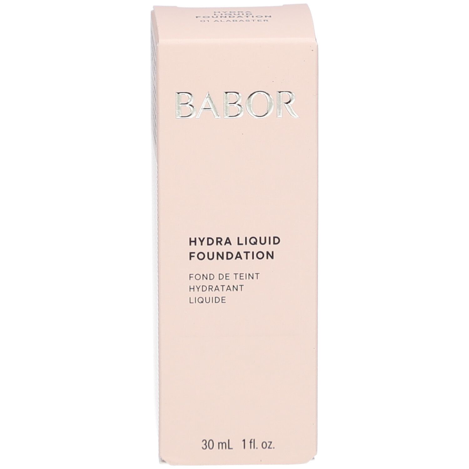 Emballage. BABOR, HYDRA LIQUID FOUNDATION, 30 ml et 1 fl. oz. visibles.