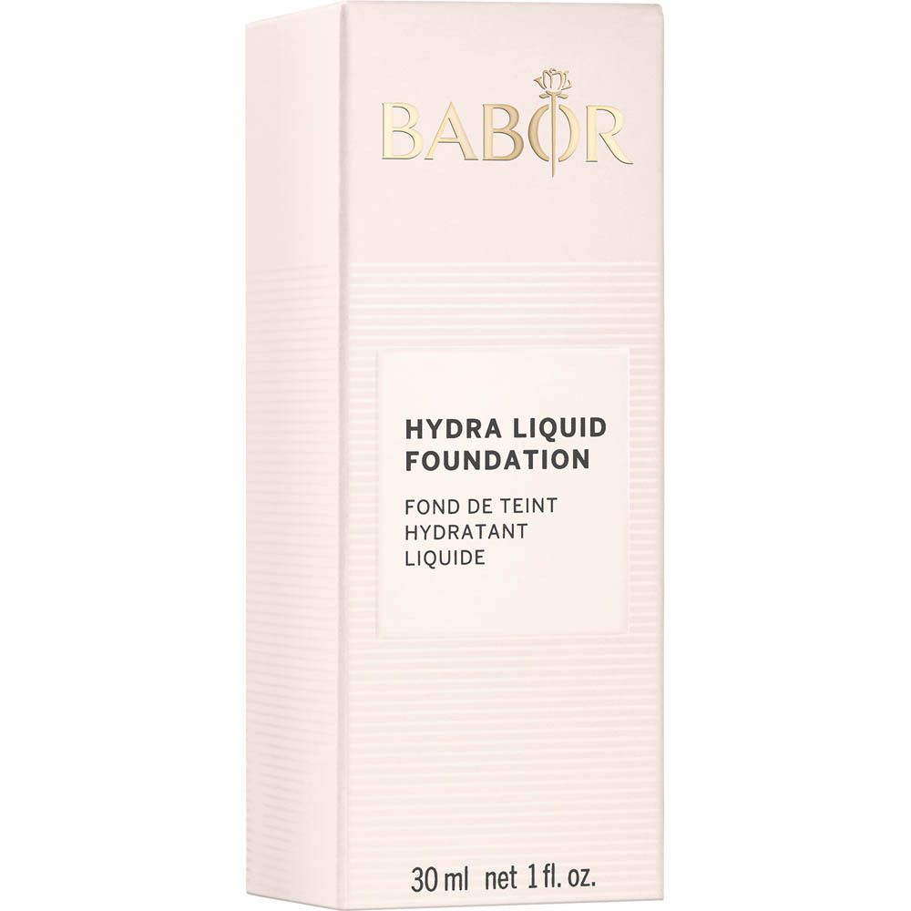 Emballage de fond de teint. Marque Babor, nom du produit. 30 ml, 1 fl. oz. Texte.