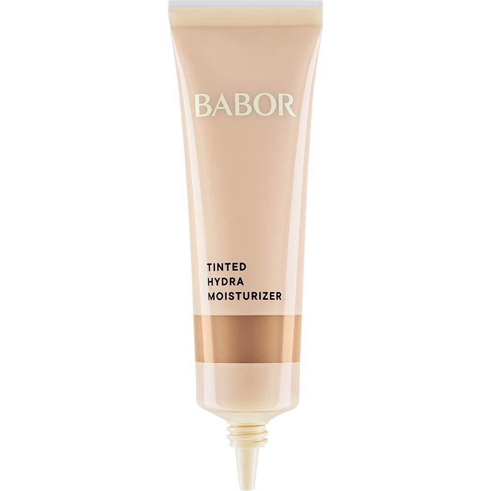 Tube BABOR®. Crème hydratante teintée. Tube beige avec bouchon noir. Nom du produit visible.