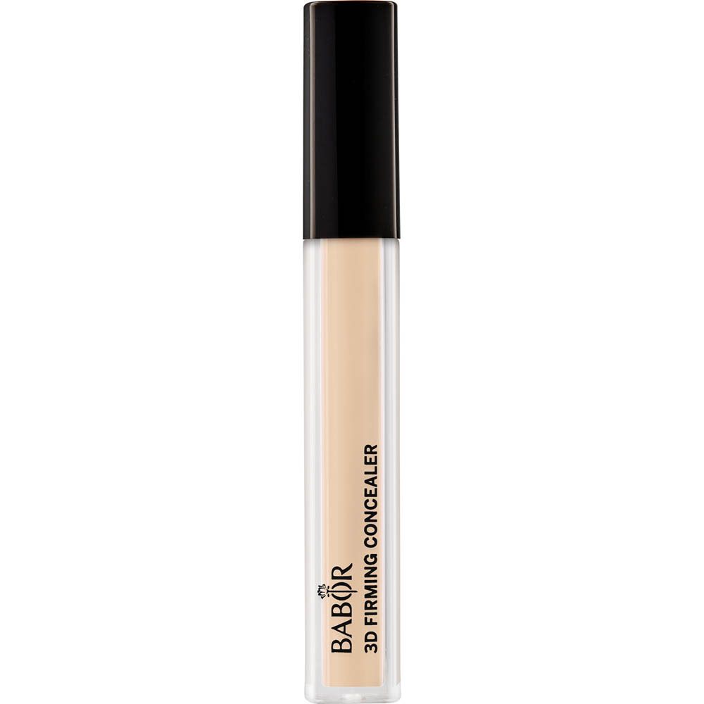 Tube de correcteur beige avec bouchon noir. Le tube porte les mentions "BABOR" et "3D Firming Concealer".